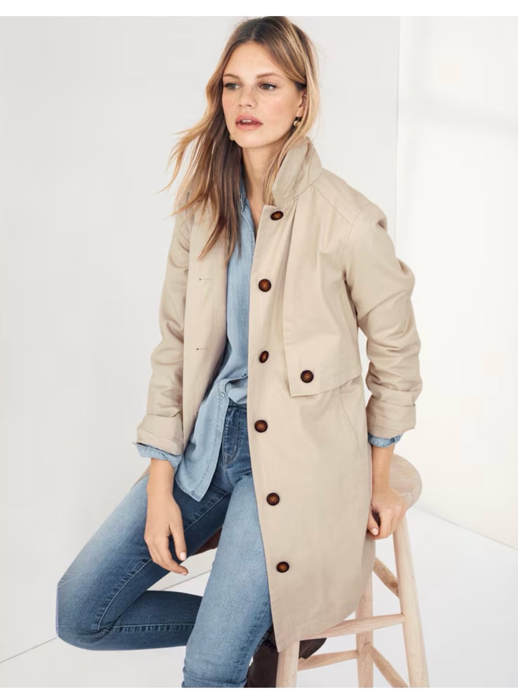 Garnet Hill Organic-Cotton Utility Trench Coat, Size 8 Nwot